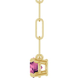14K Gold Round Natural Pink Tourmaline Solitaire Claw-Prong Necklace - Yellow Gold - view 3