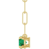 14K Gold Round Natural Emerald Solitaire Claw-Prong Necklace - Yellow Gold - view 3