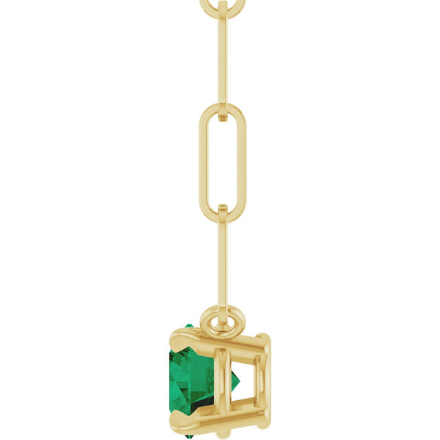 14K Gold Round Natural Emerald Solitaire Claw-Prong Necklace - Yellow Gold - view 3