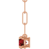 14K Gold Round Natural Mozambique Garnet Solitaire Claw-Prong Necklace - Rose Gold - view 3