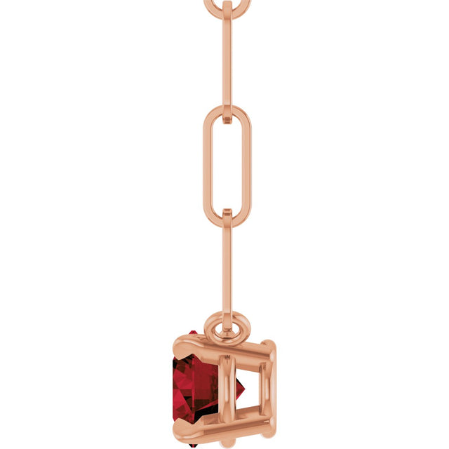 14K Gold Round Natural Mozambique Garnet Solitaire Claw-Prong Necklace - Rose Gold - view 3