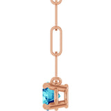14K Gold Round Natural Blue Zircon Solitaire Claw-Prong Necklace - Rose Gold - view 3