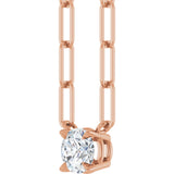 14K Gold Round Natural White Sapphire Solitaire Claw-Prong Necklace - Rose Gold - view 2