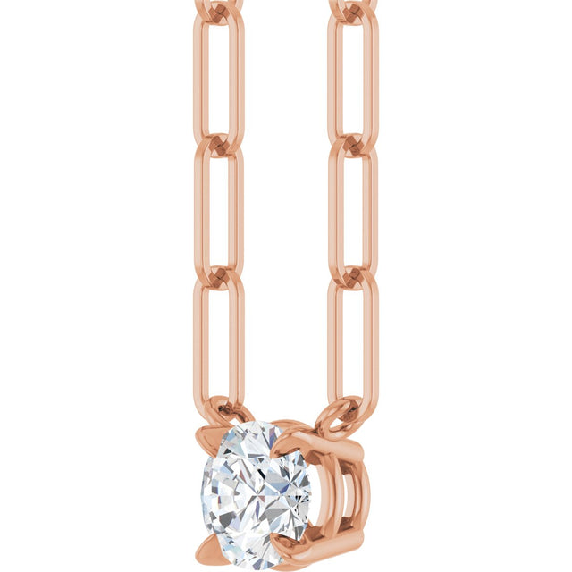 14K Gold Round Natural White Sapphire Solitaire Claw-Prong Necklace - Rose Gold - view 2
