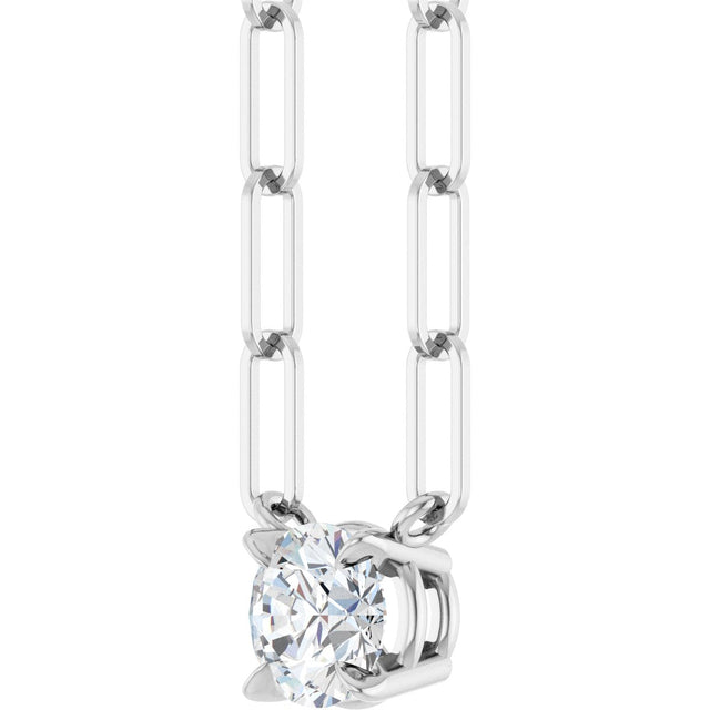 14K Gold Round Natural White Sapphire Solitaire Claw-Prong Necklace - White Gold - view 2