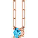14K Gold Round Natural Aquamarine Solitaire Claw-Prong Necklace - Rose Gold - view 2