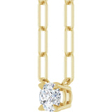 14K Gold Round Natural White Sapphire Solitaire Claw-Prong Necklace - Yellow Gold - view 2