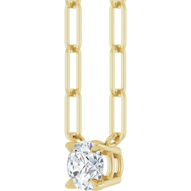 14K Gold Round Natural White Sapphire Solitaire Claw-Prong Necklace - Yellow Gold - view 2