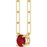 14K Gold Round Lab-Grown Ruby Solitaire Claw-Prong Necklace - Yellow Gold - view 2