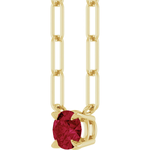 14K Gold Round Lab-Grown Ruby Solitaire Claw-Prong Necklace - Yellow Gold - view 2