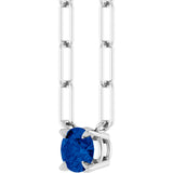 14K Gold Round Natural Blue Sapphire Solitaire Claw-Prong Necklace - White Gold - view 2