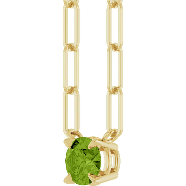 14K Gold Round Natural Peridot Solitaire Claw-Prong Necklace - Yellow Gold - view 2