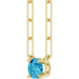 14K Gold Round Natural Blue Zircon Solitaire Claw-Prong Necklace - Yellow Gold - view 2