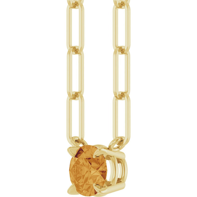 14K Gold Round Natural Citrine Solitaire Claw-Prong Necklace - Yellow Gold - view 2