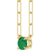 14K Gold Round Lab-Grown Emerald Solitaire Claw-Prong Necklace - Yellow Gold - view 2