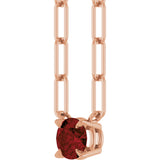 14K Gold Round Natural Mozambique Garnet Solitaire Claw-Prong Necklace - Rose Gold - view 2