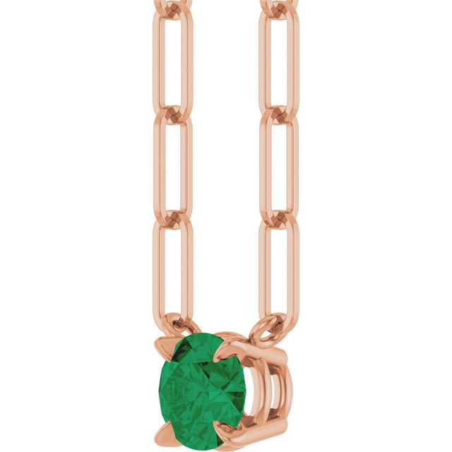 14K Gold Round Lab-Grown Emerald Solitaire Claw-Prong Necklace - Rose Gold - view 2