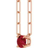 14K Gold Round Lab-Grown Ruby Solitaire Claw-Prong Necklace - Rose Gold - view 2