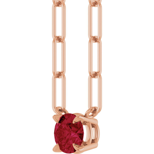 14K Gold Round Lab-Grown Ruby Solitaire Claw-Prong Necklace - Rose Gold - view 2