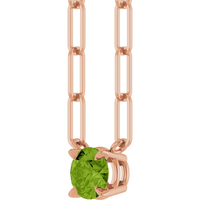 14K Gold Round Natural Peridot Solitaire Claw-Prong Necklace - Rose Gold - view 2