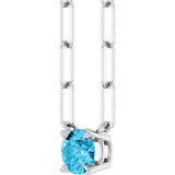 14K Gold Round Natural Aquamarine Solitaire Claw-Prong Necklace - White Gold - view 2
