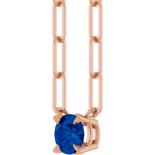 14K Gold Round Lab-Grown Blue Sapphire Solitaire Claw-Prong Necklace - Rose Gold - view 2