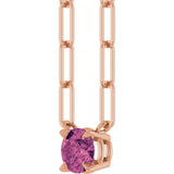14K Gold Round Natural Pink Tourmaline Solitaire Claw-Prong Necklace - Rose Gold - view 2