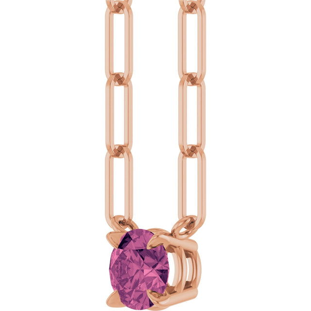 14K Gold Round Natural Pink Tourmaline Solitaire Claw-Prong Necklace - Rose Gold - view 2