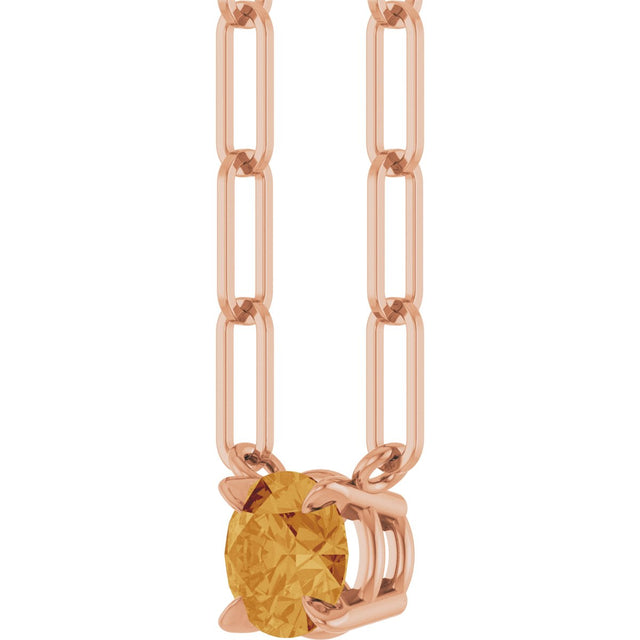 14K Gold Round Natural Citrine Solitaire Claw-Prong Necklace - Rose Gold - view 2