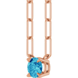 14K Gold Round Natural Blue Zircon Solitaire Claw-Prong Necklace - Rose Gold - view 2