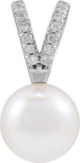 Platinum Cultured White Akoya Pearl & Natural Diamond Accented Pearl Pendant