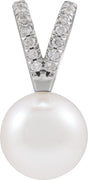 Platinum Cultured White Akoya Pearl & Natural Diamond Accented Pearl Pendant