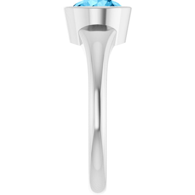 14K Gold Round Natural Swiss Blue Topaz Bezel-Set Solitaire Ring - White Gold - view 4
