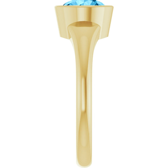 14K Gold Round Natural Swiss Blue Topaz Bezel-Set Solitaire Ring - Yellow Gold - view 4