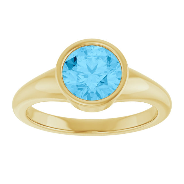 14K Gold Round Natural Swiss Blue Topaz Bezel-Set Solitaire Ring - Yellow Gold - view 3