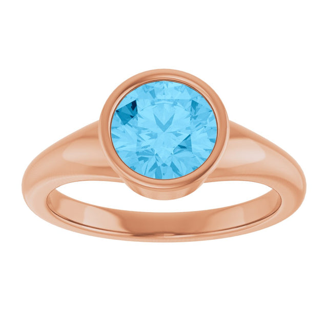 14K Gold Round Natural Swiss Blue Topaz Bezel-Set Solitaire Ring - Rose Gold - view 3