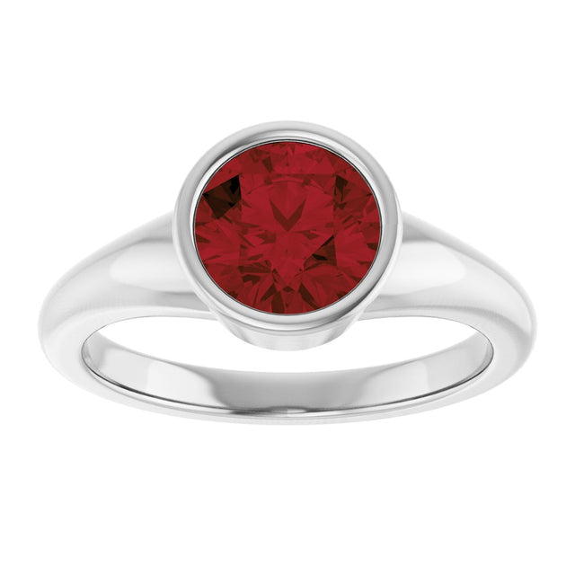 Platinum Round Natural Mozambique Garnet Bezel-Set Solitaire Ring – 7mm Stones - view 3