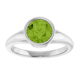 14K Gold Round Natural Peridot Bezel-Set Solitaire Ring – 7mm Stones - White Gold - view 3