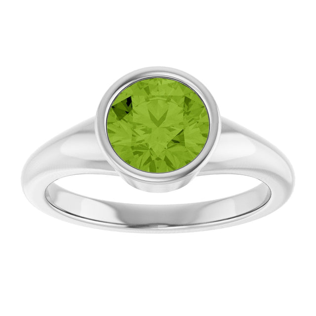 14K Gold Round Natural Peridot Bezel-Set Solitaire Ring – 7mm Stones - White Gold - view 3