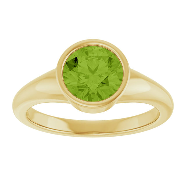 14K Gold Round Natural Peridot Bezel-Set Solitaire Ring – 7mm Stones - Yellow Gold - view 3