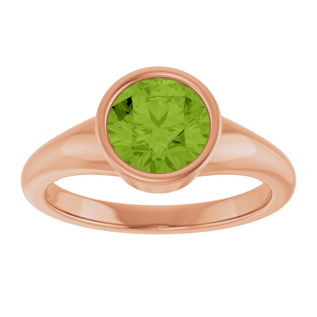 14K Gold Round Natural Peridot Bezel-Set Solitaire Ring – 7mm Stones - Rose Gold - view 3