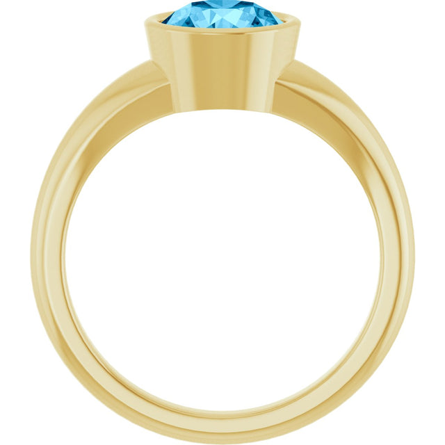 14K Gold Round Natural Swiss Blue Topaz Bezel-Set Solitaire Ring - Yellow Gold - view 2