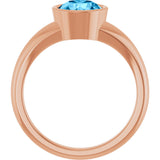 14K Gold Round Natural Swiss Blue Topaz Bezel-Set Solitaire Ring - Rose Gold - view 2