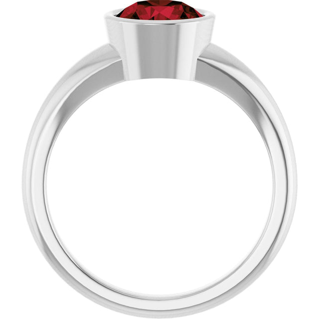 Platinum Round Natural Mozambique Garnet Bezel-Set Solitaire Ring – 7mm Stones - view 2