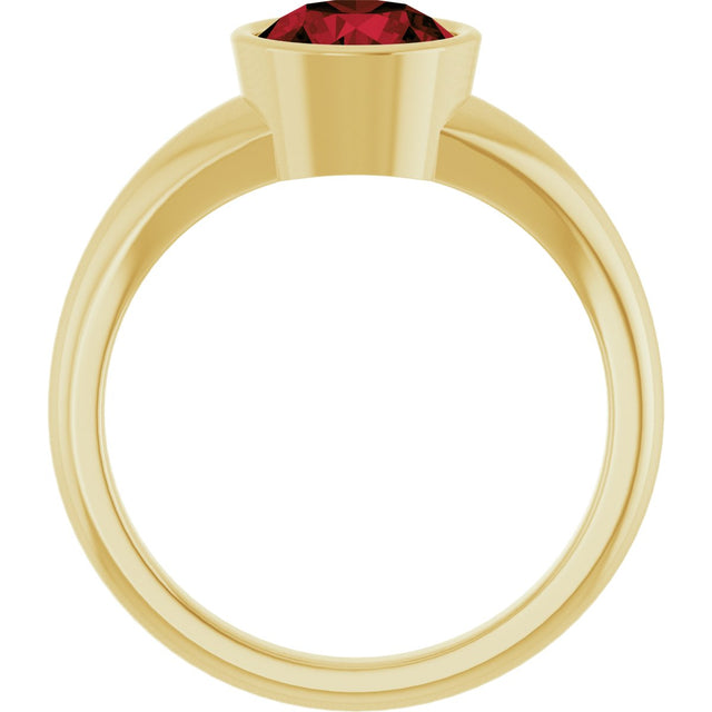 14K Gold Round Natural Mozambique Garnet Bezel-Set Solitaire Ring – 7mm Stones - Yellow Gold - view 2