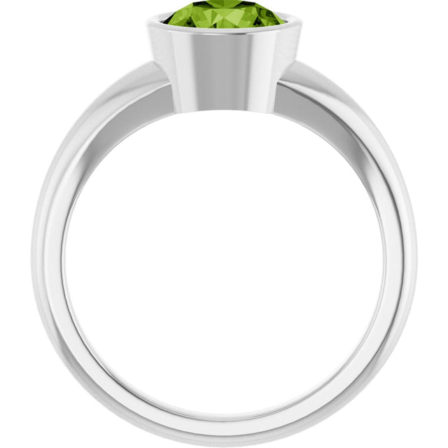 14K Gold Round Natural Peridot Bezel-Set Solitaire Ring – 7mm Stones - White Gold - view 2