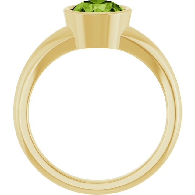 14K Gold Round Natural Peridot Bezel-Set Solitaire Ring – 7mm Stones - Yellow Gold - view 2