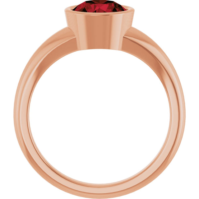 14K Gold Round Natural Mozambique Garnet Bezel-Set Solitaire Ring – 7mm Stones - Rose Gold - view 2
