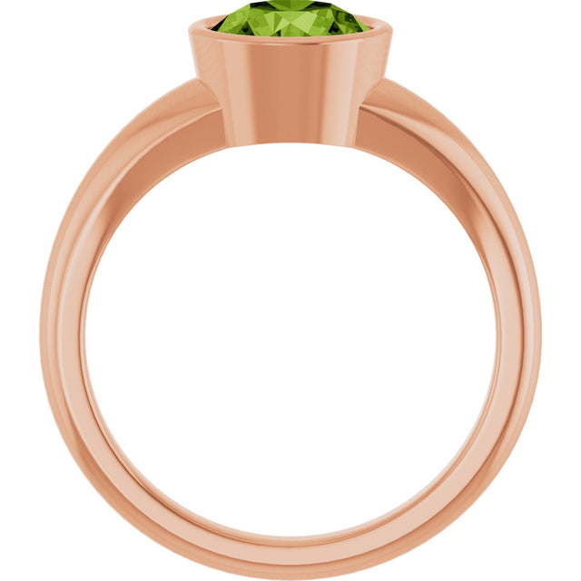14K Gold Round Natural Peridot Bezel-Set Solitaire Ring – 7mm Stones - Rose Gold - view 2