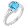 Platinum Round Natural Swiss Blue Topaz Bezel-Set Solitaire Ring
